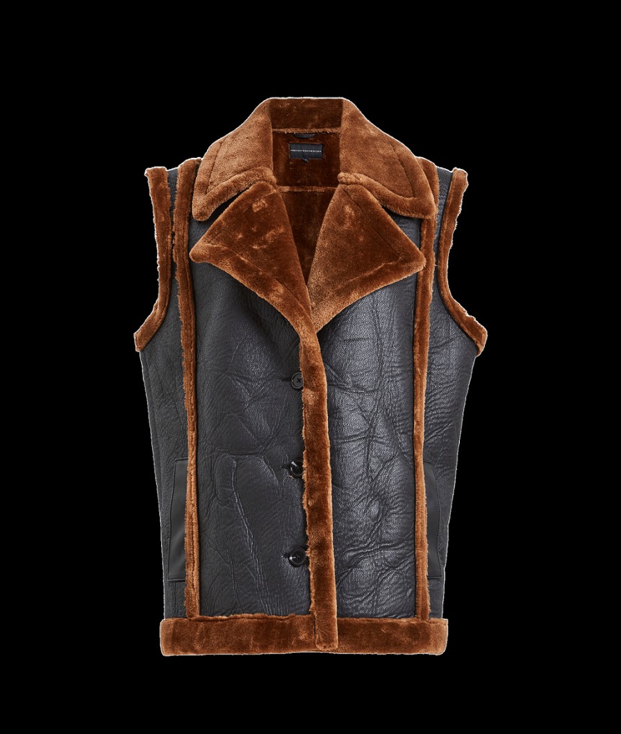 Women French Connection French Connection | Belen Faux Fur Gilet - Blackout/Tobacco Brn