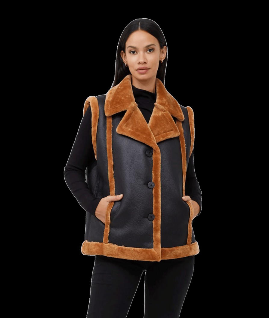 Women French Connection French Connection | Belen Faux Fur Gilet - Blackout/Tobacco Brn