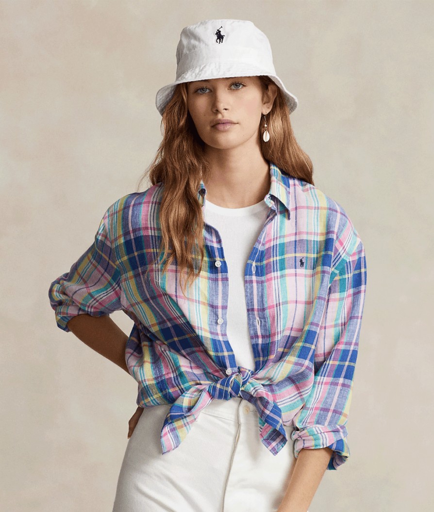 Women Polo Ralph Lauren Polo Ralph Lauren | Relaxed Fit Linen Shirt - White/Blue Multi