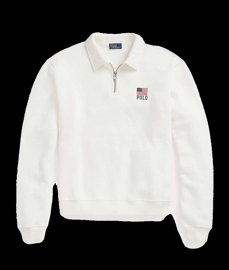 Women Polo Ralph Lauren Polo Ralph Lauren | Flag & Logo Fleece Quarter-Zip Pullover - White