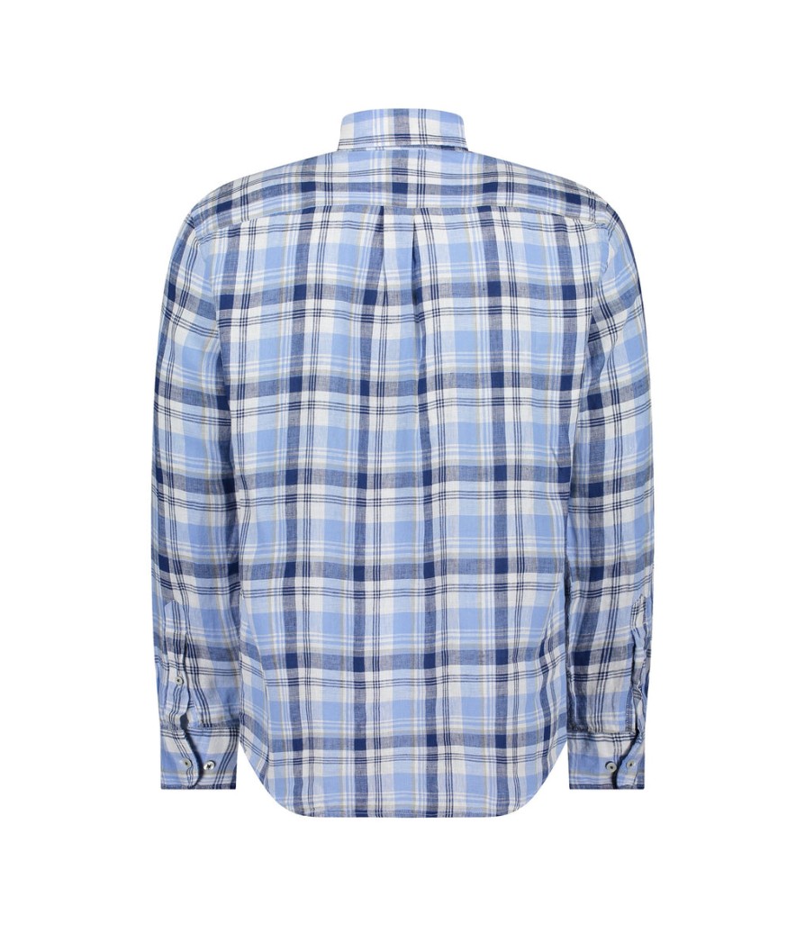 Men Fynch Hatton Shirts | Linen Check Shirt - Blue