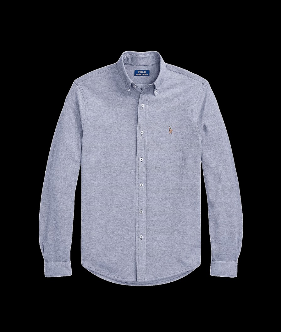 Men Polo Ralph Lauren Shirts | Knit Oxford Shirt - Blue