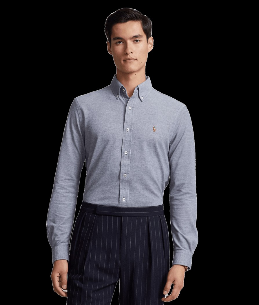 Men Polo Ralph Lauren Shirts | Knit Oxford Shirt - Blue