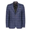 Men Antique Rogue Suits | Slim Fit Tweed Overcheck Suit Jacket - Navy