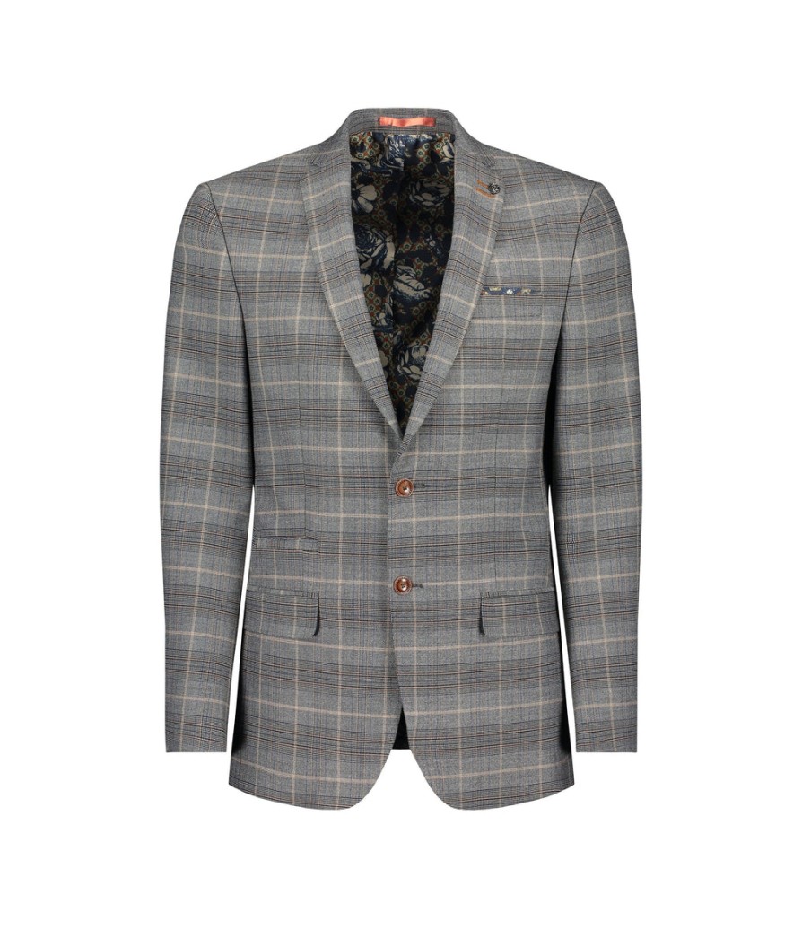 Men Antique Rogue Suits | Slim Fit Checked Suit Jacket - Grey