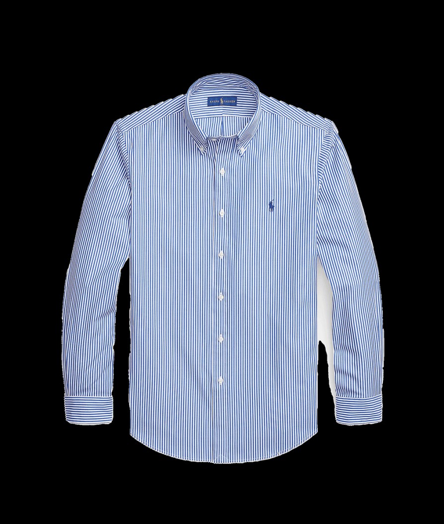 Men Polo Ralph Lauren Shirts | Custom Fit Striped Stretch Poplin Shirt - Blue