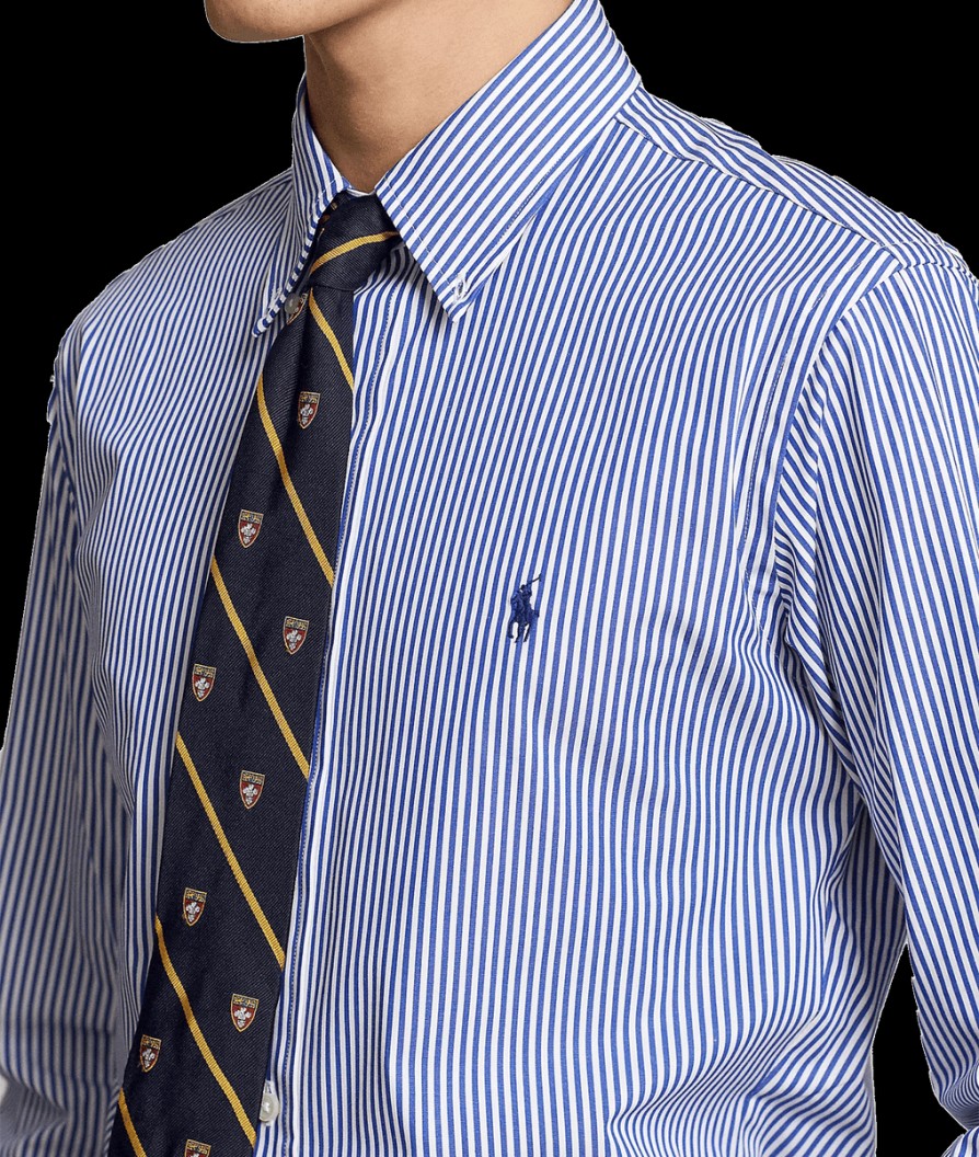 Men Polo Ralph Lauren Shirts | Custom Fit Striped Stretch Poplin Shirt - Blue