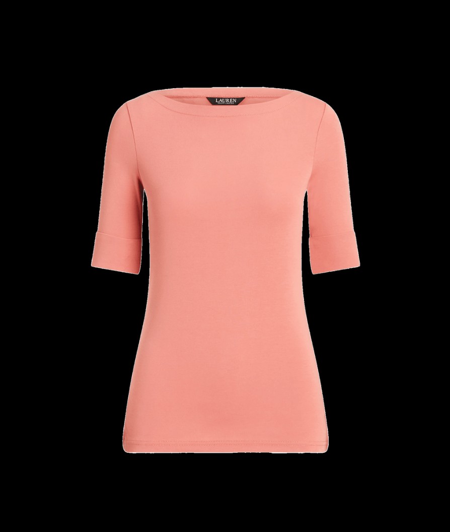 Women Lauren By RL Tops | Stretch Cotton Boatneck Tee - Pink