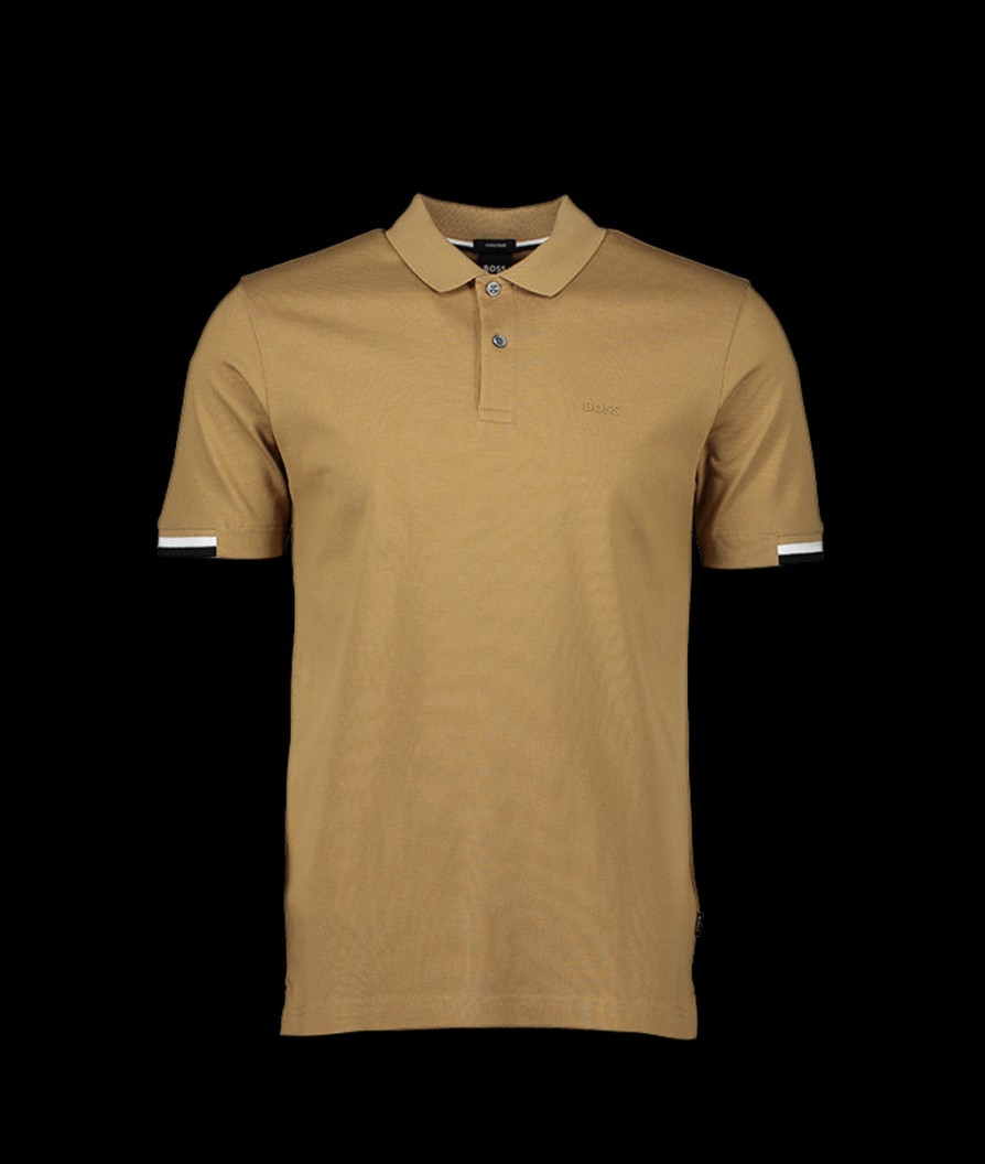 Men Boss Black Polo Shirts | Parlay 147 Slim-Fit Polo Shirt With Rubberised Logo - Medium Beige