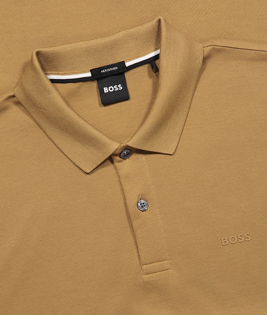 Men Boss Black Polo Shirts | Parlay 147 Slim-Fit Polo Shirt With Rubberised Logo - Medium Beige