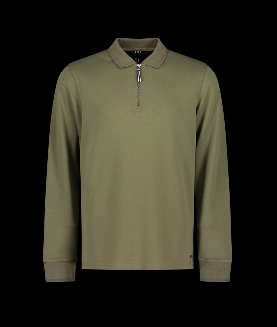 Men Mercery Polo Shirts | Legra Zip Neck Lux Jersey Polo Ls ? Khaki