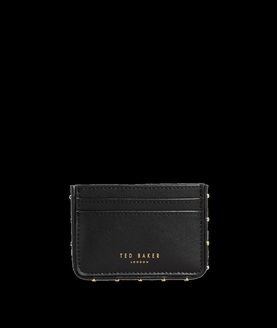 Women Ted Baker Purses | Kahnia Studded Edge Leather Card Case 7 Cm - Black