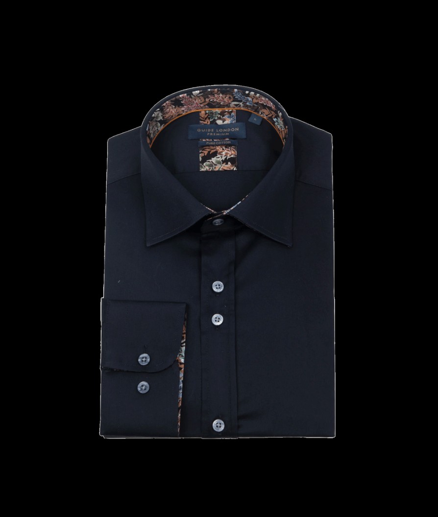 Men Guide London Shirts | Long Sleeve Cotton Shirt - Navy