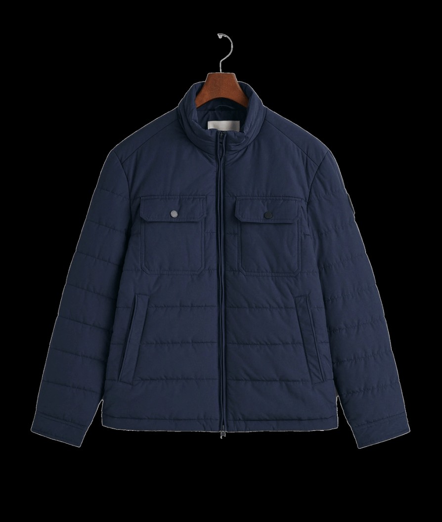 Men Gant Coats & Jackets | Channel Quilted Jacket - Evening Blue