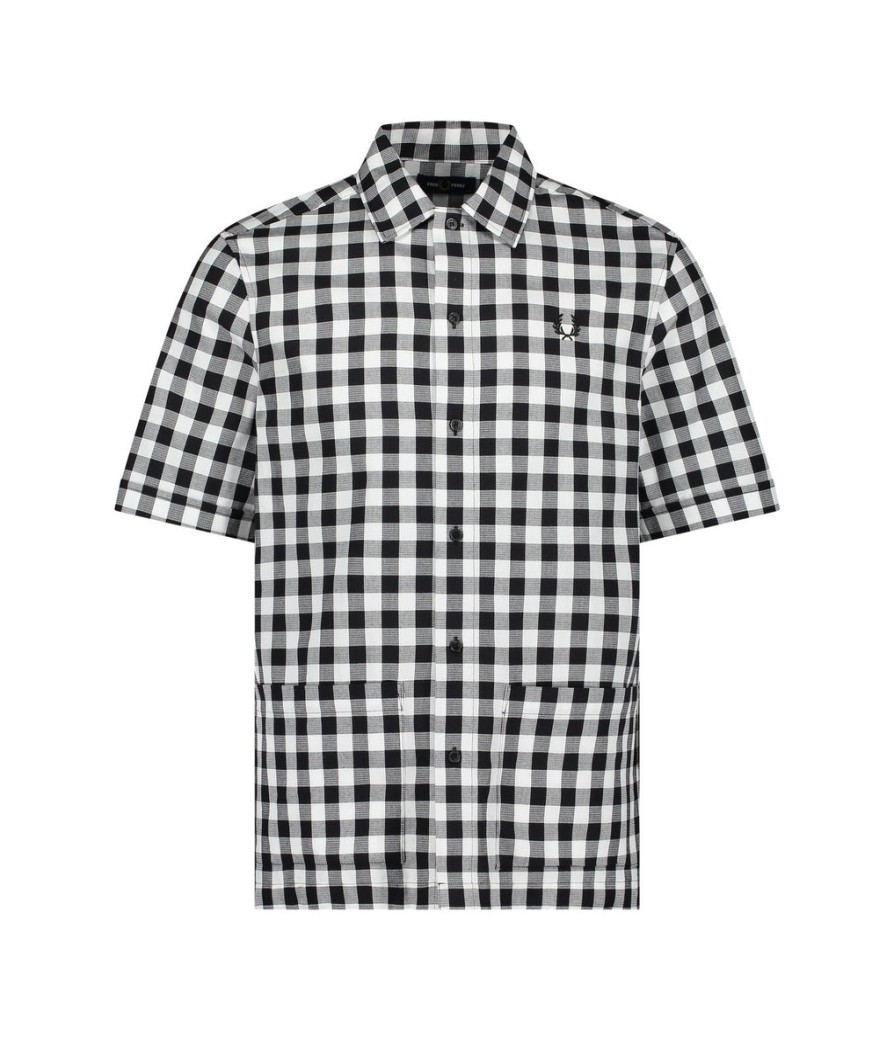 Men Fred Perry Fred Perry | Gingham Revere Collar Shirt - Black