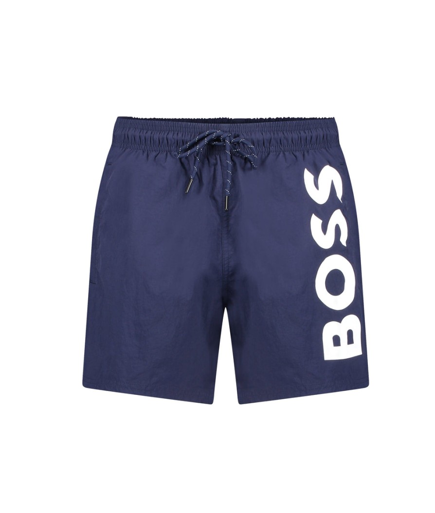 Men Boss Bodywear Swimwear | Quick-Drying Swim Shorts With Contrast Logo - Navy