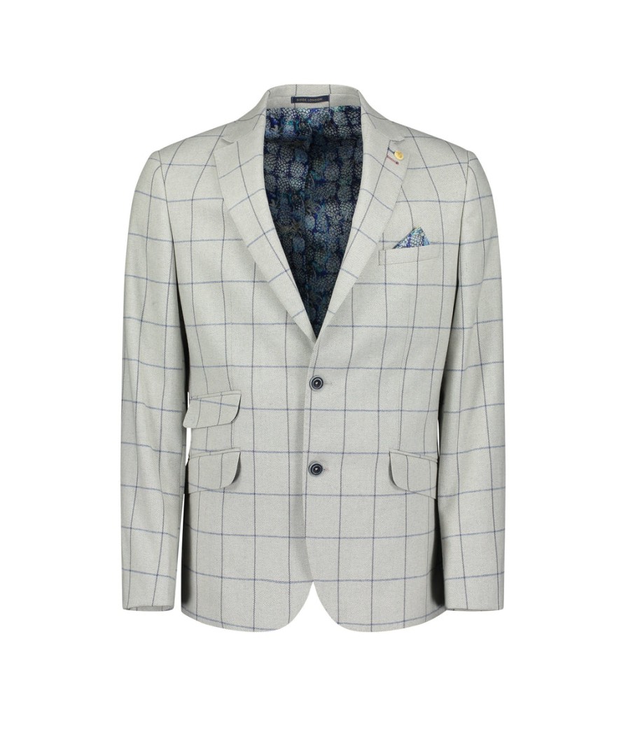 Men Guide London Suits | Italian Cotton And Wool Blend Check Blazer - Grey