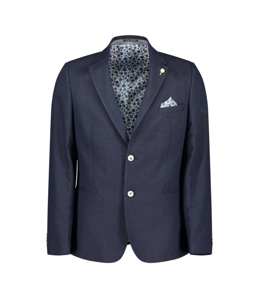 Men Guide London Suits | Italian Cotton And Linen Blend Blazer - Navy