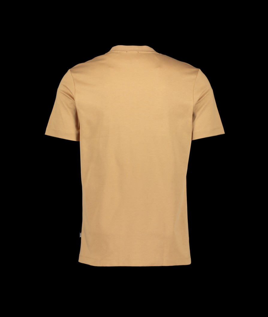 Men Boss Black T-Shirts & Vests | Cotton Regular Fit T-Shirt With Logo Badge - Beige