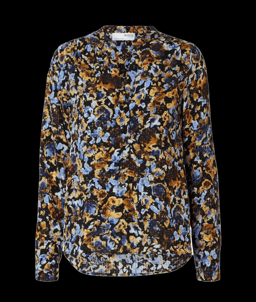 Women Selected Femme Selected Femme | Printed Long Sleeved Blouse - Black Wren