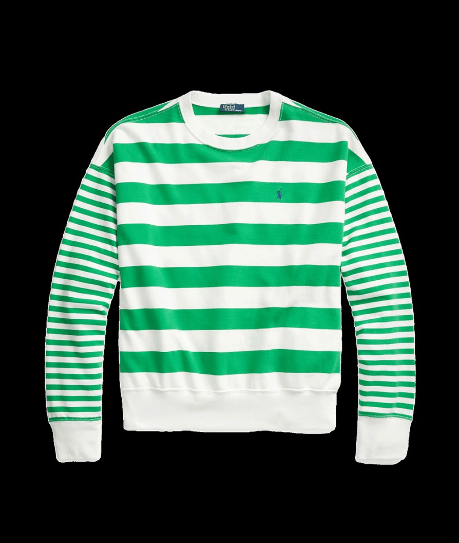 Women Polo Ralph Lauren Polo Ralph Lauren | Striped Organic Cotton Terry Sweatshirt - Preppy Green/Deckwash White