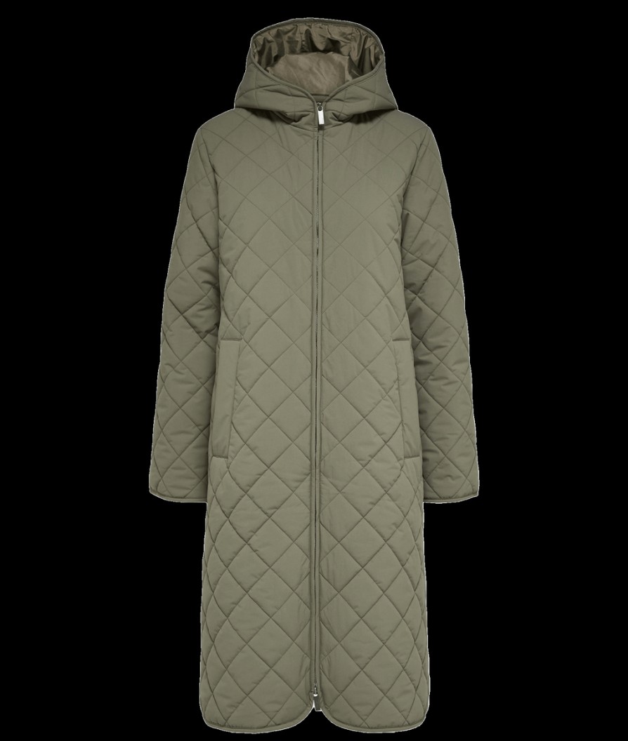 Women Selected Femme Selected Femme | Long Quilted Jacket - Dusky Green