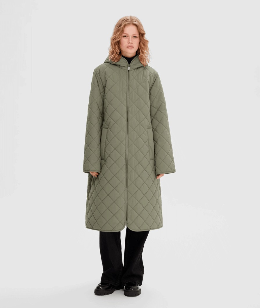 Women Selected Femme Selected Femme | Long Quilted Jacket - Dusky Green