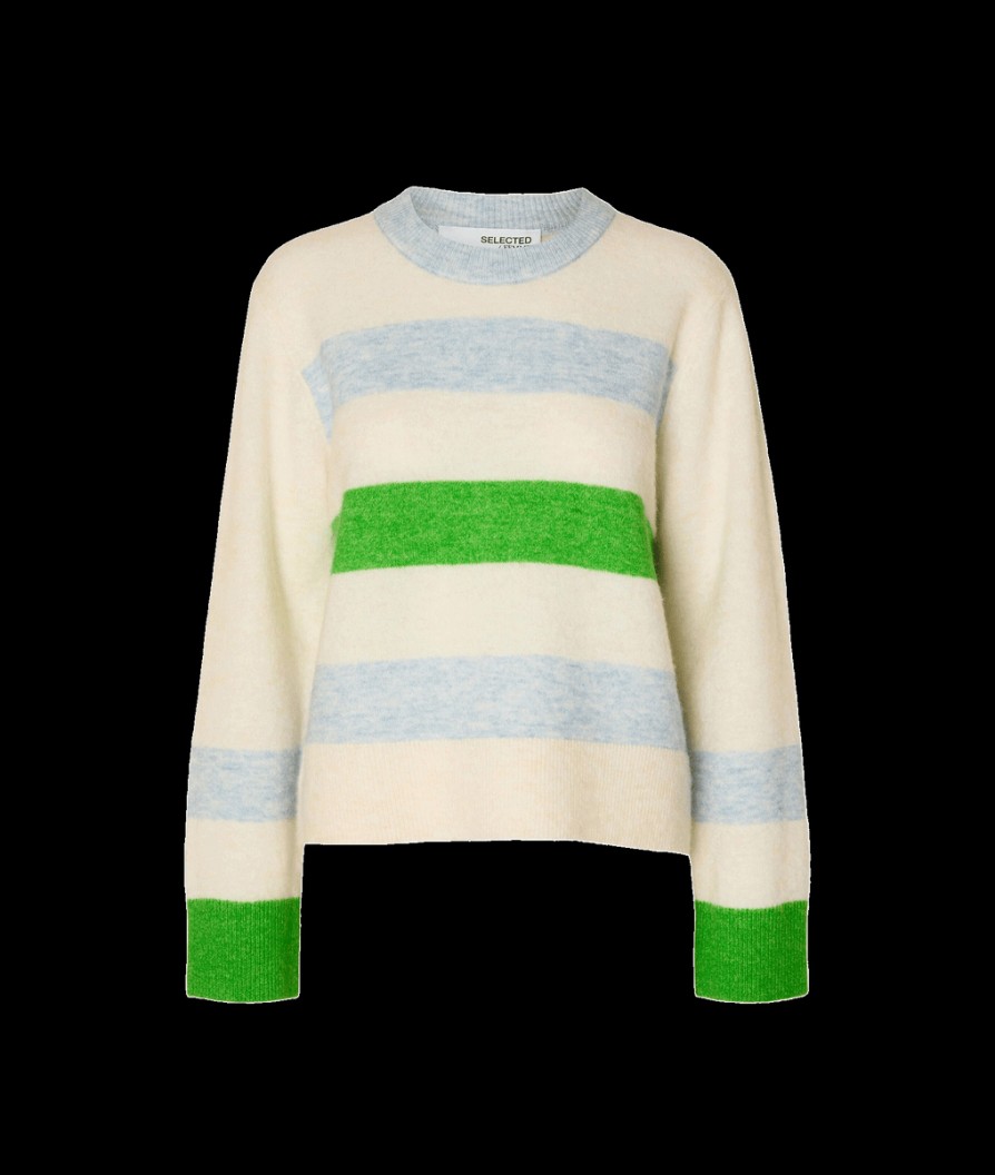 Women Selected Femme Knitwear | Striped Pullover - Cream