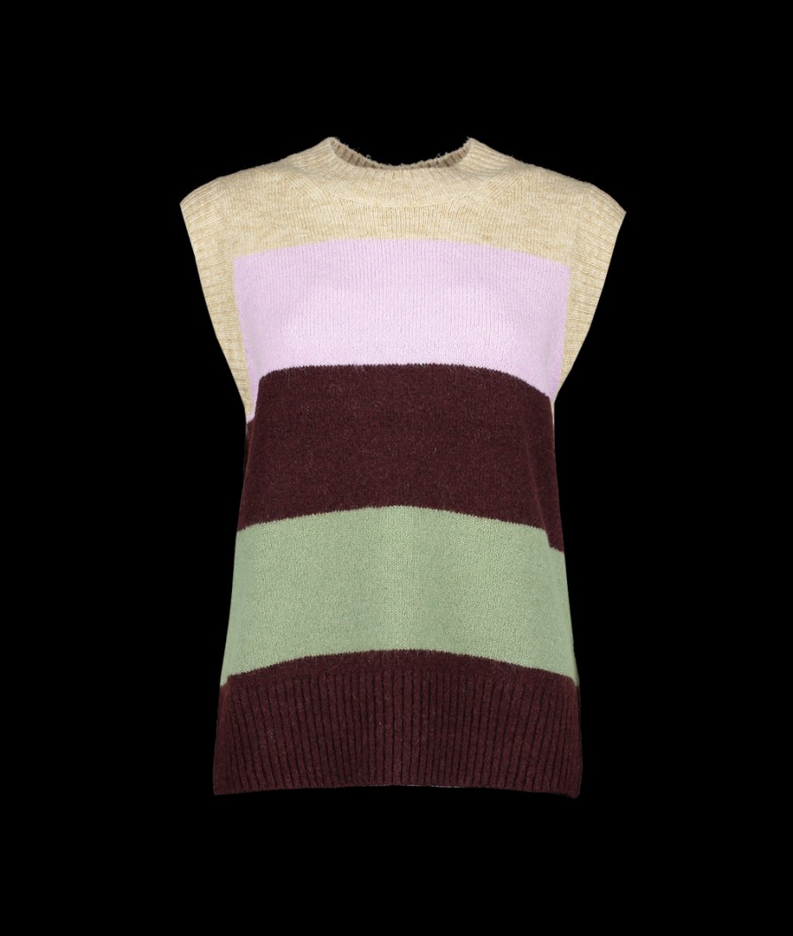 Women Great Plains Knitwear | Winter Stripe Recycled Knit Sleeveless Jumper - Lavender Multi