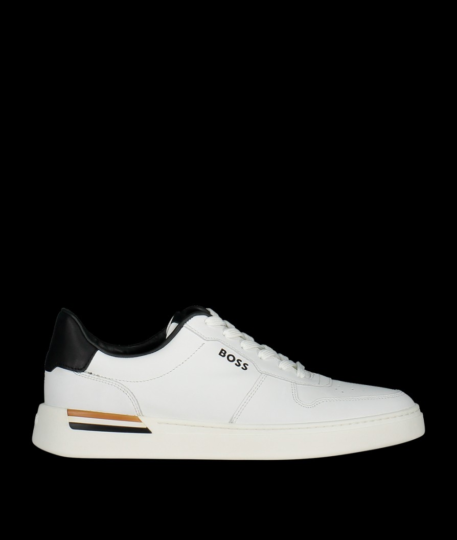 Men Boss Bodywear Trainers | Cupsole Trainers With Laces And Branded Leather Uppers - Open White