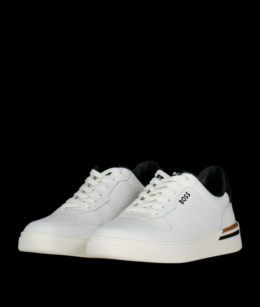 Men Boss Bodywear Trainers | Cupsole Trainers With Laces And Branded Leather Uppers - Open White