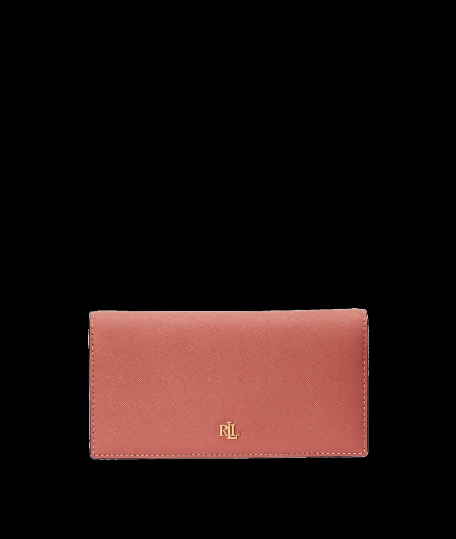 Women Lauren By RL Purses | Crosshatch Leather Slim Wallet - Pink