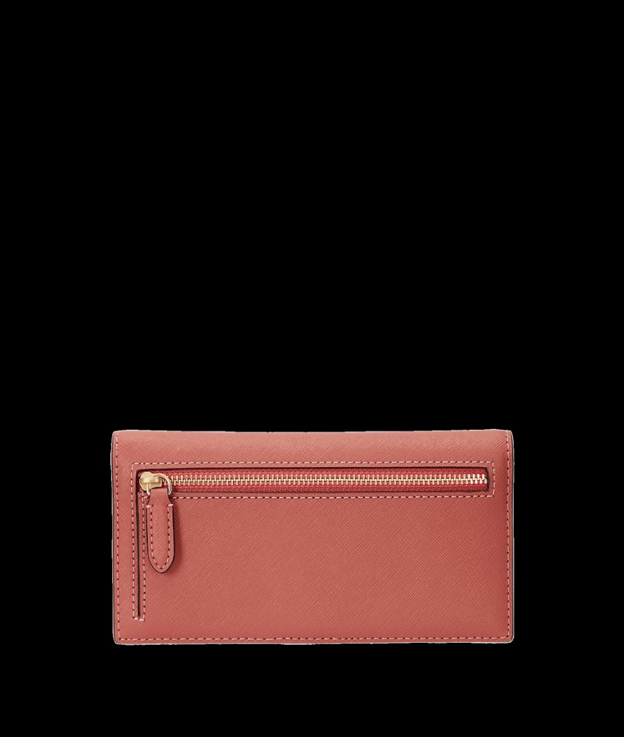 Women Lauren By RL Purses | Crosshatch Leather Slim Wallet - Pink