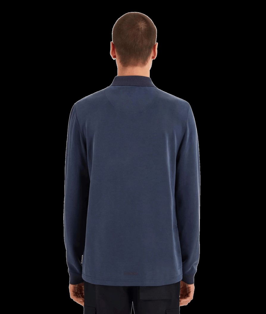 Men Sealskinz Polo Shirts | Long Sleeve Soft Touch Polo - Navy