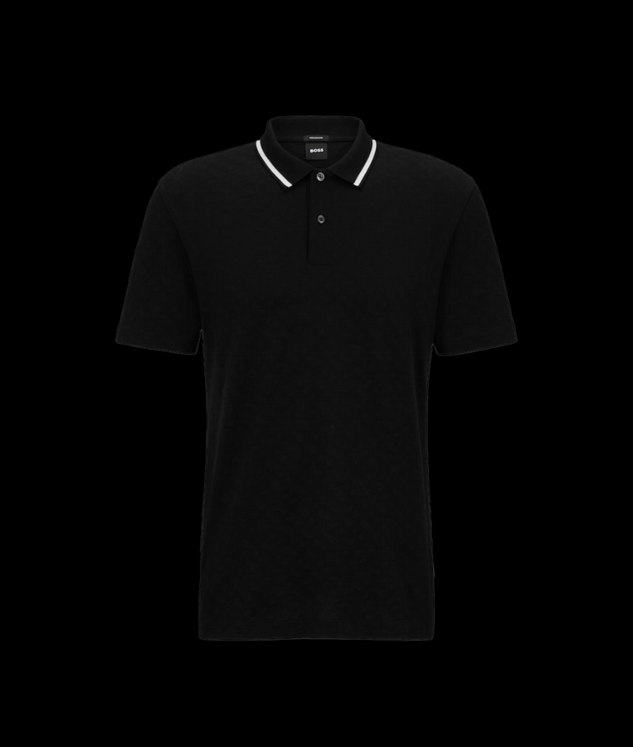 Men Boss Black Polo Shirts | Piket 40 Regular-Fit Polo Shirt - Black