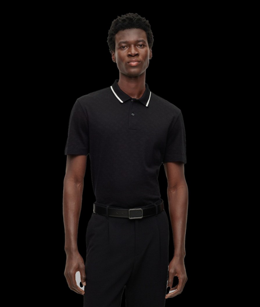 Men Boss Black Polo Shirts | Piket 40 Regular-Fit Polo Shirt - Black