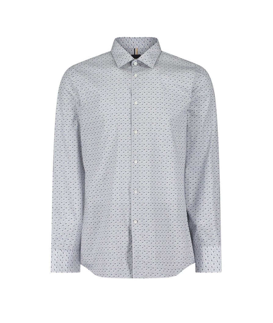 Men Boss Business Best Sellers | Kent Slim-Fit Shirt In Printed Italian Cotton Poplin - Blue