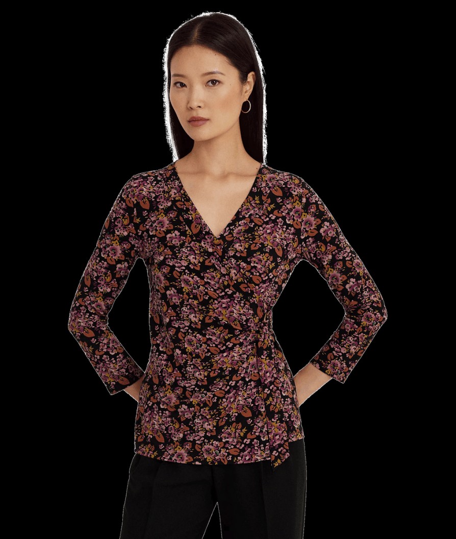 Women Lauren by Ralph Lauren Tops | Floral Stretch Jersey Top - Lavender/Orange/Multi