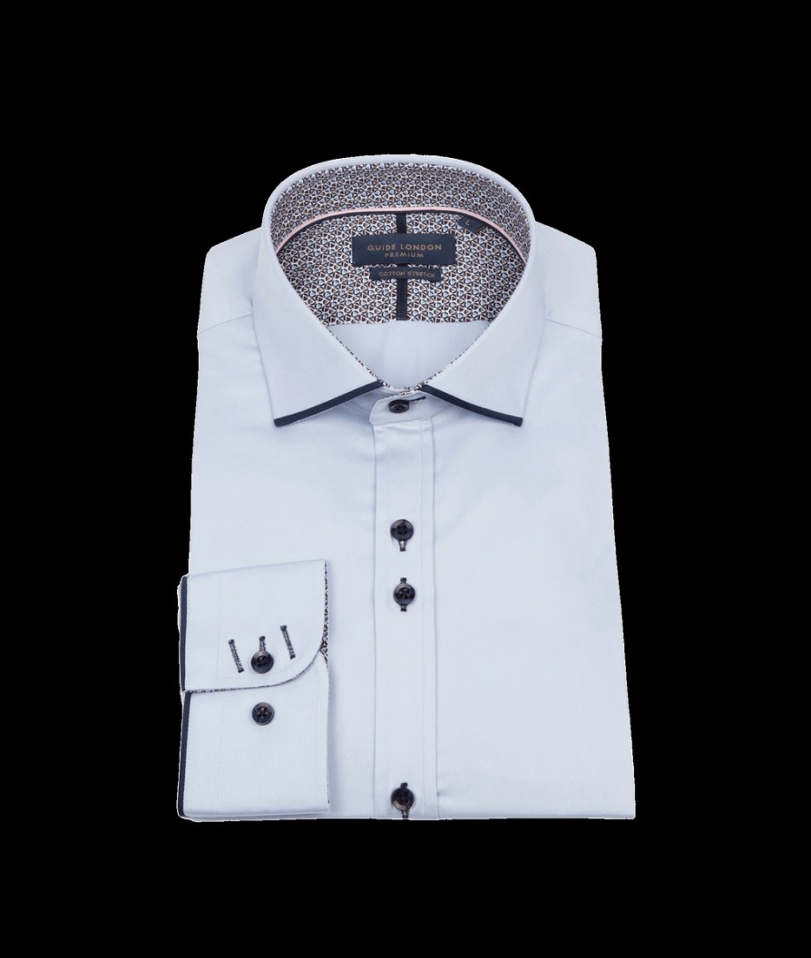 Men Guide London Shirts | Long Sleeve Cotton Elastane Shirt - Sky