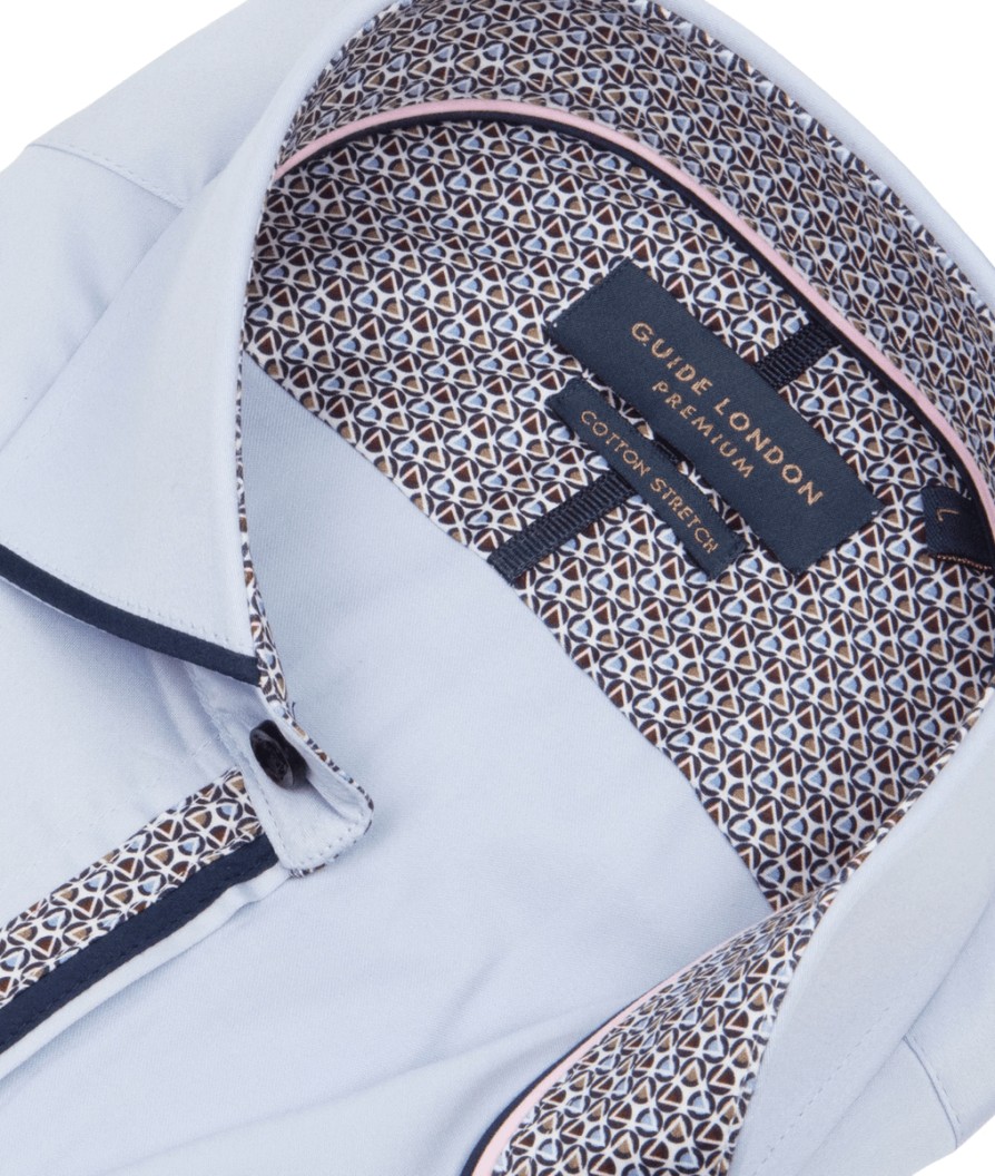 Men Guide London Shirts | Long Sleeve Cotton Elastane Shirt - Sky