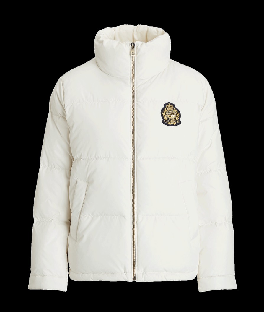 Women Lauren by Ralph Lauren Jackets & Coats | Crest-Patch Funnelneck Down Coat - Cream