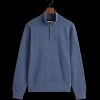 Men Gant Knitwear | Sacker Rib Half-Zip Sweatshirt - Dark Jeansblue Melange