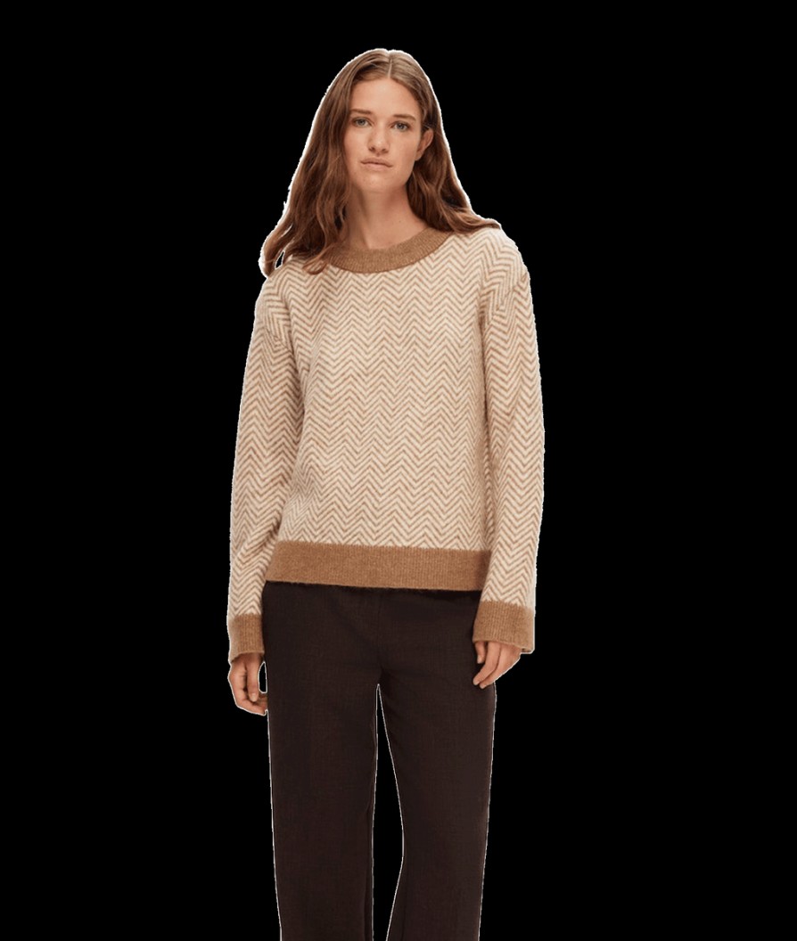 Women Selected Femme Knitwear | Printed Pullover - Toasted Coconut Birch