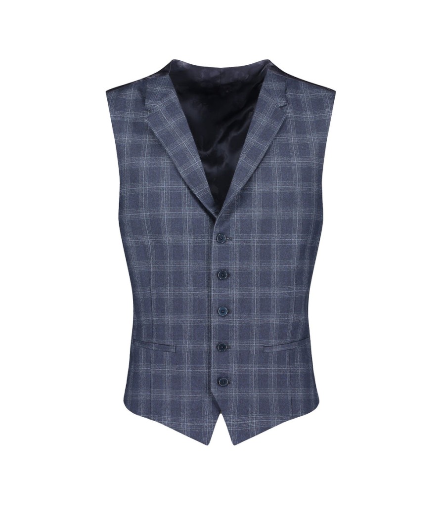 Men Ted Baker Formal Best Sellers | Slim-Fit Wool Checked Waistcoat - Navy